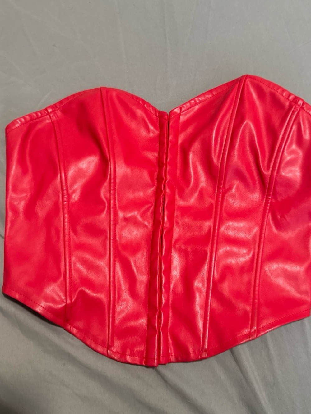 Red Faux Leather Corset Bustier Top